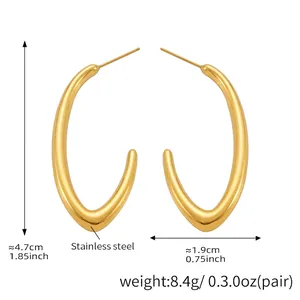 Diagramme détaillé des boucles d'oreilles créoles ovales en acier inoxydable doré 18K