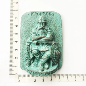 Detail of Kronborg Holger Danske souvenir magnet in antique bronze resin, size 5x7cm