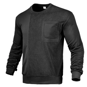 Men's minimalist crewneck sweatshirt in solid black with chest pocket and ribbed cuffs