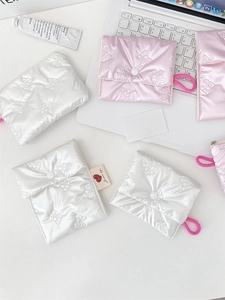 Mini Pochette Trapuntata Con Fiocco Pelle PU Borsa Per Assorbenti Igienici Portamonete Portatile Ragazze
