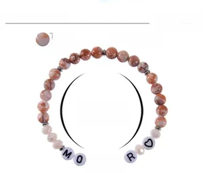 Detail view showing 6mm natural stone beads and Mother letter beads for beaded bracelets