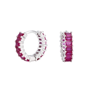 Detailed view of S925 sterling silver hoop earrings with vibrant pink zircon stones