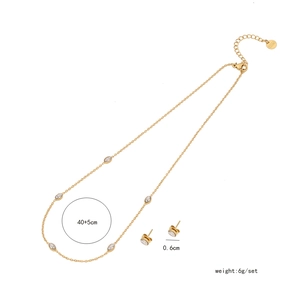 Golden S.Steel jewelry set with heart necklace and studs shown with size dimensions