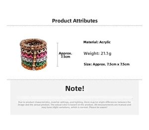 Macro view of leopard print acrylic bangles set showing exact dimensions and weight details