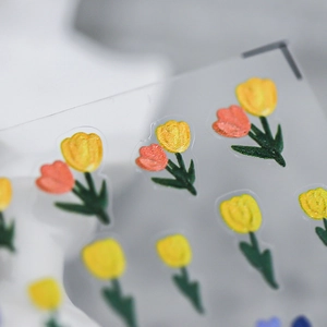 5D oil painting tulip nail stickers with matte texture and adhesive backing for DIY manicure