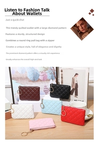 Close-up of quilted PU leather coin purses with golden ring zipper in multiple colors