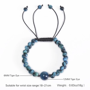 Bracciale intrecciato in occhio di tigre 6 mm con cordino nero regolabile a due strati