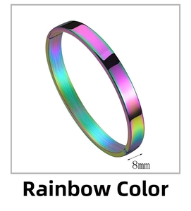 Dettaglio del bracciale rigido aperto da 8 mm in acciaio inossidabile lucido multicolore