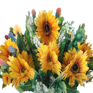 Detailed view of handcrafted 3D pop-up card featuring vibrant sunflower bouquet textures