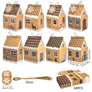 Christmas gingerbread house gift box set of 24 with snowflake tags and twine
