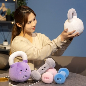 Ensemble d'haltères et kettlebells créatifs en peluche douce avec broderie pour fitness