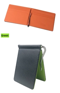 Detailansicht der PU-Leder Geldklammer Geldbörse mit Kartenfächern und Metallclip.