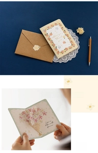 Detail of 3D pop-up flower greeting card with Always Thank You text and kraft envelope