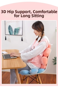 Pink and blue daisy flower backrest and seat cushion set on a white office chair