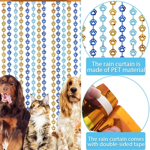 Blue and gold paw print tinsel foil curtain for pet birthday party background decor