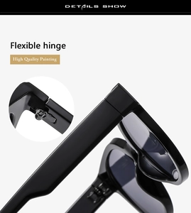 Detailed macro view of black round sunglasses showing the flexible hinge and quality finish