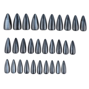Set di 30 unghie finte a mandorla lunghe blu brillante con effetto occhio di gatto