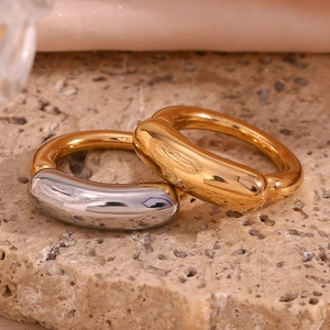 Chunky Geometric Ring 18K Gold Plated 316L Stainless Steel Thick Curved Line Minimalist Modern Bicolor Jewelry Women