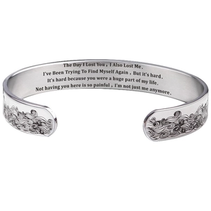 10mm stainless steel open cuff bracelet with inspirational engraving and wave pattern