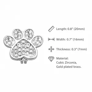 Detailed size chart for gold plated paw print pendant with cubic zirconia inlay