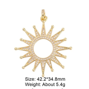 Golden sun pendant with zircons, dimensions 42.2x34.8mm and weight about 5.4g
