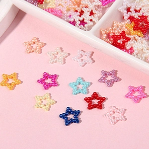Colorful ABS pearl star charms for DIY crafts and hair accessories in a storage box