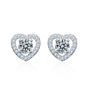 Elegant s925 silver heart stud earrings with moissanite and pave diamond accents