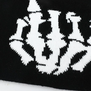 Bonnet en tricot noir avec motif graffiti blanc pour homme et femme en hiver