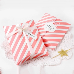 Pillow Gift Box Striped Cardstock Wedding Party Favor With Ribbon Bow And Thank You Tag