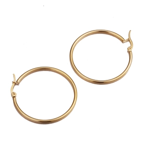 Classic 2mm large gold hoop earrings in polished stainless steel for women fashion