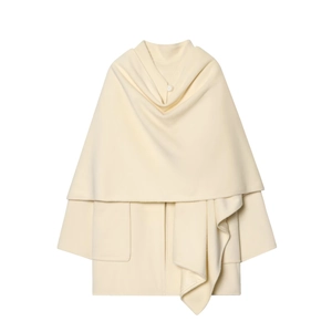 French style cream wool blend coat with layered shawl detail and large pockets