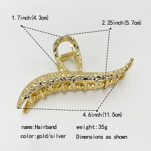 Detailed dimension guide for large gold alloy hair claw clip showing length and height