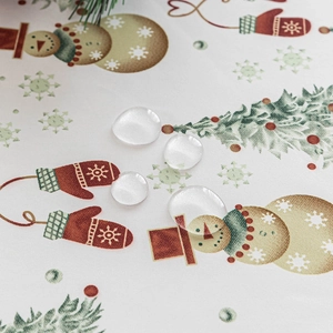 Waterproof Christmas snowman tablecloth with festive tree and glove patterns
