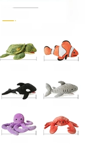 Marine animal hand puppets set with shark, turtle and fish in soft plush fabric