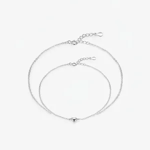 925 Sterling Silver Heart Pendant Bracelet Minimalist Tiny Adjustable Chain Hand Jewelry For Women Girl Gift
