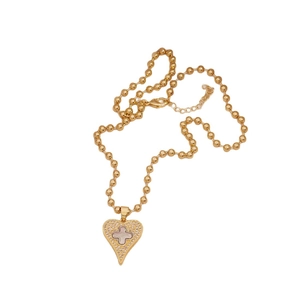 Two-tone gold heart pendant necklace with clover motif and micro-pave cubic zirconia