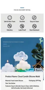 Dettaglio del materiale in silicone alimentare di questo stampo per candele a nuvola 3D