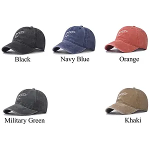 Classic washed cotton baseball caps with embroidered letters in five assorted colors