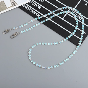 Iridescent heart beaded long strap with silver metal clasps for bags and phone cases