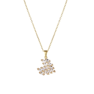 Luxurious gold stainless steel necklace with geometric zircon crystal heart pendant