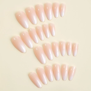Faux ongles amande longs dégradé rose nude avec texture maille délicate lot de 24