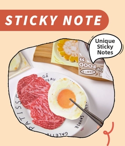 Realistic food-shaped sticky notes on a plate with chopsticks for creative journaling