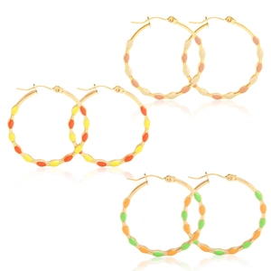 Boucles d'Oreilles Créoles en Acier Inoxydable Émaillé Géométrique Vague pour Femme Plaqué Or Bijoux Vintage