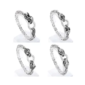 Bracelet Chaîne Byzantine Pour Hommes Acier Inoxydable Lion Serpent Dragon Crâne Punk Gothique Bijoux Streetwear