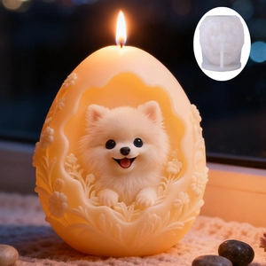 Egg-shaped Pomeranian relief candle mold set for DIY handmade scented wax and plaster crafts