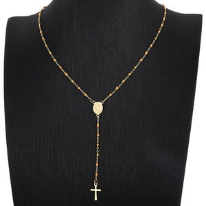 Stainless Steel Rosary Necklace With Enamel Beads Virgin Mary Medal Cross Pendant Y Shaped Long Chain Religious Jewelry