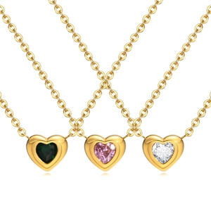 18K gold plated stainless steel heart pendant necklace set with multi-color zircons