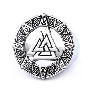 Vintage stainless steel Viking Valknut ring with Norse mythology triangle symbol