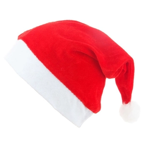 Classic red velvet Santa hat with plush white trim and pompom for Christmas parties