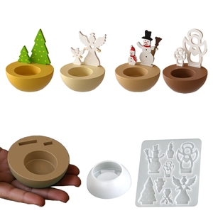 Moule En Silicone Thème Noël Bonhomme De Neige Ange Arbre Coulée De Résine DIY Pour Base De Chandelier Décoration